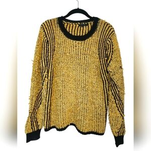 FREE THE ROSES Unique black & yellow chunky knit sweater, size M, Y2K vintage